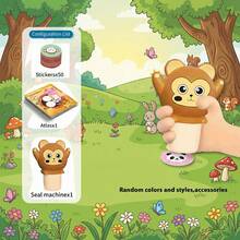 Cute Animal Sticker Stamp Machine, Panda/Frog/Cat/Monkey, Children's DIY Sticker Maker, Cultivate Creativity And Motor Skills, Ideal Gift For Birthday, Holiday, Christmas, Easter, Halloween, Thanksgiving, New Year, Back To School - Multicolor - View 12