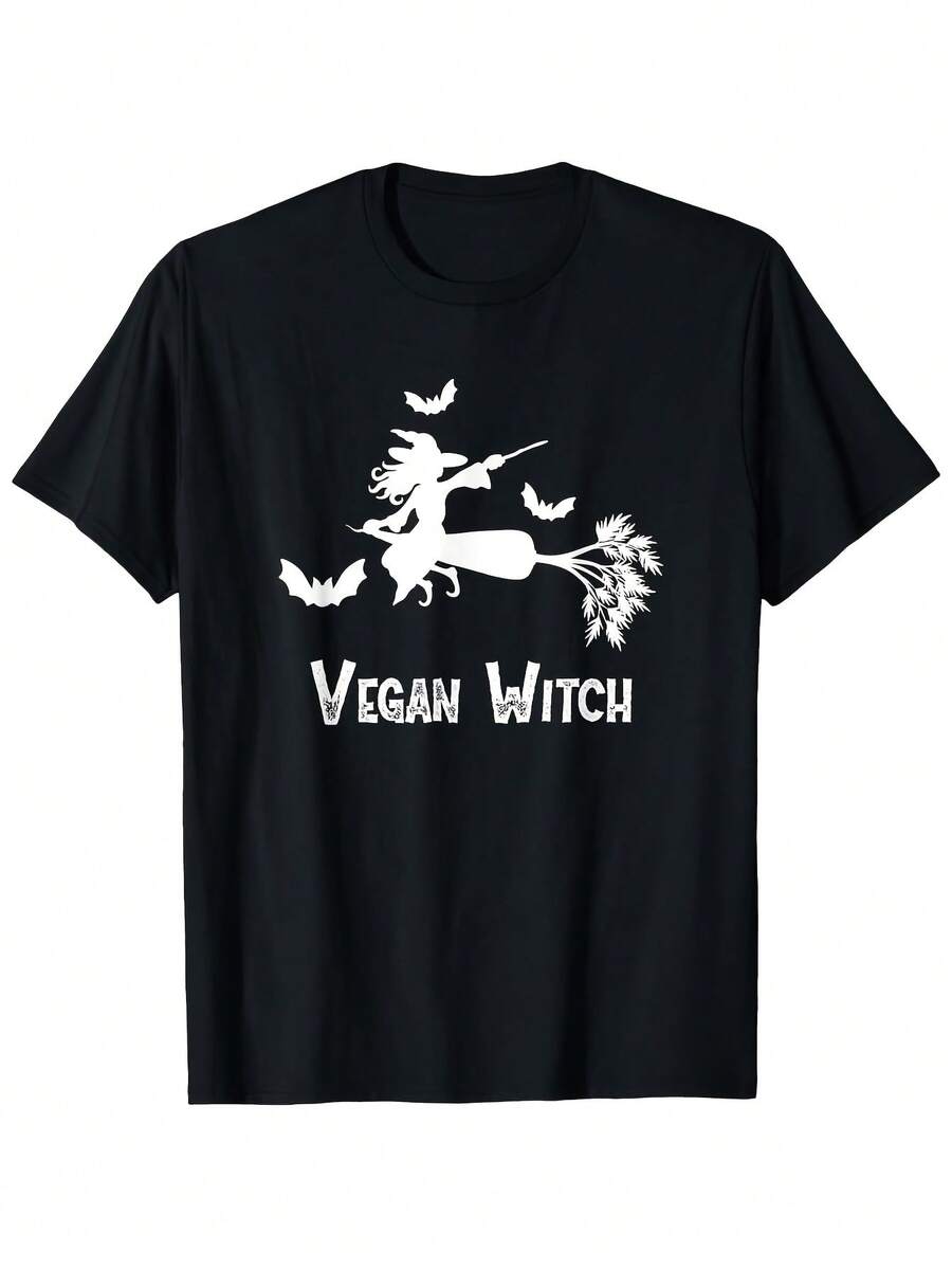 Men'S Vegan Witch Humor Graphic T-Shirt - Vegan Witch & Ba Design with Wiccan Symbols, Comfort Fit Short Sve Crew Neck Tee for Halloween, Casual & Casual Attire - All-Season Black - Negro 17 - Ver 1