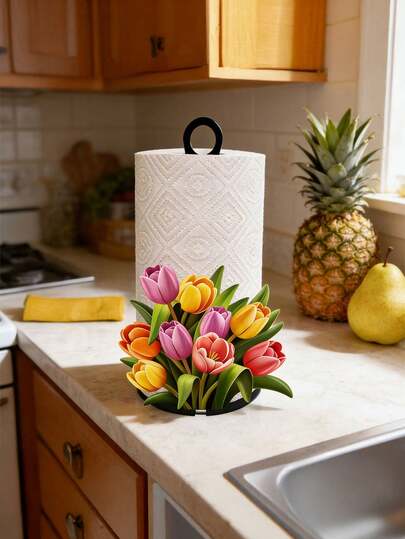 1 pezzo Portarotolo verticale multifunzione in carta velina colorata - Supporto verticale per rotolo di carta da cucina in ferro battuto creativo, Arredamento e decorazione da tavolo per cucina, sala da pranzo, bagno, camera da letto, soggiorno, Abbellimento per atmosfera festiva, Scelta migliore per decorazione romantica della casa (26cm*12.5cm)