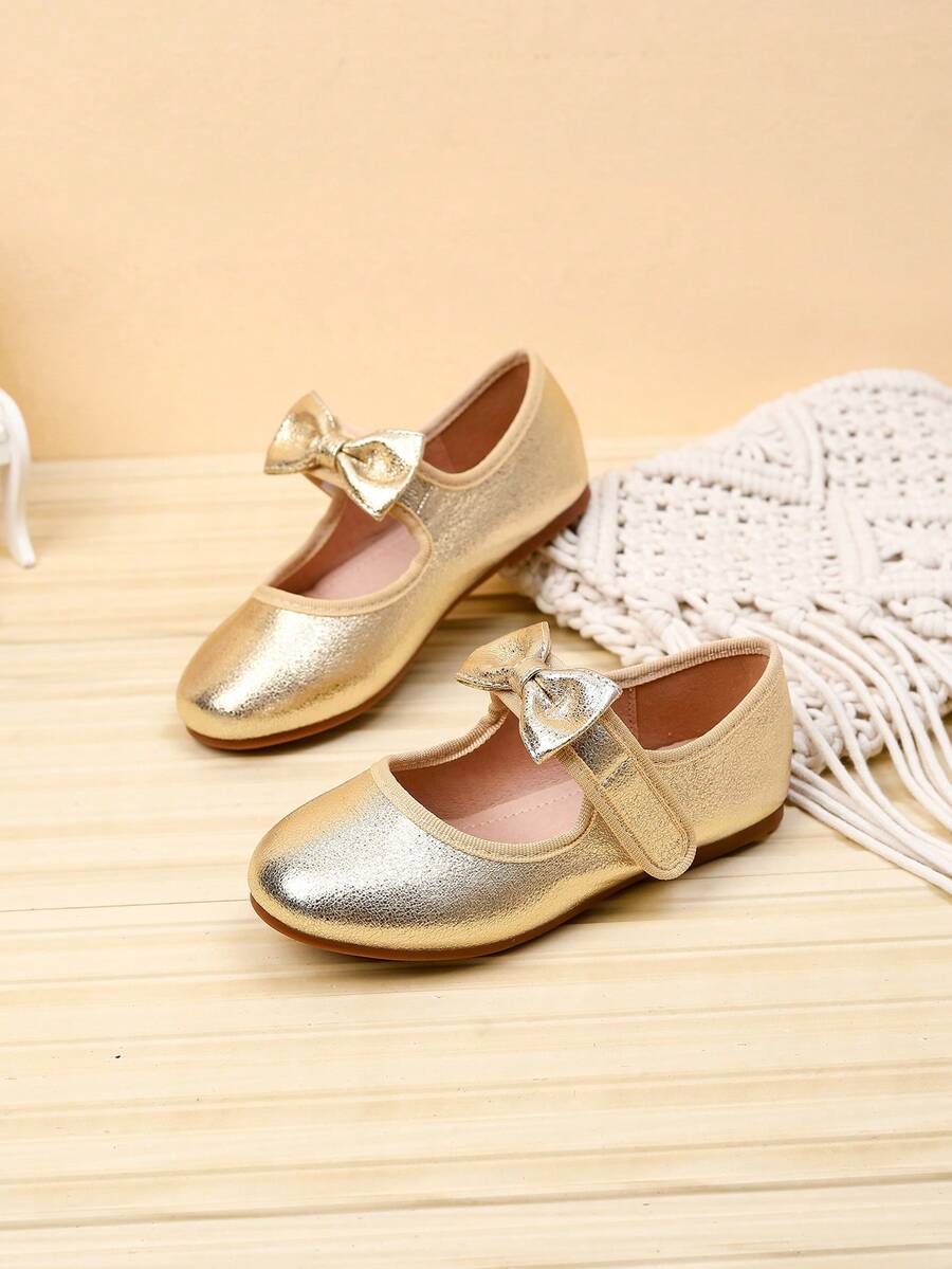 Beautiful Bow Tie Shoes Suitable For Autumn/Winter - Gold - View 1