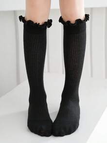 1 đôi tất bắp chân màu đen viền ren, tất công chúa Lolita ren thanh lịch, tất khiêu vũ viền ren kiểu cung đình đa năng - màu đen - Xem 6