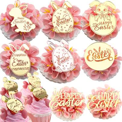 10/20 Pieces Happy Easter Bunny Eggs Acrylic Sweet Dessert Decoration Cupcake Topper For Easter Cake Decoration