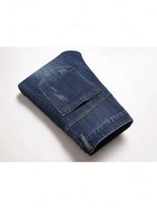 Men's Jeans Distress Hall  Streetwear Purple Jeans Panta Ronde Ombre Western Style Red White Stripe Middle Waist Elastic Casual Cotton Wash Processed Blue Denim - 藍色 - 查看 8
