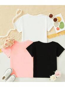 Kit 3 Camisetas Infantil e Juvenil Para Meninas Estampa fofa De Corações e Borboletas 100%algodão Premium Blusinha Feminina Para Crianças e Adolescentes - Multicolorido - Visão 3