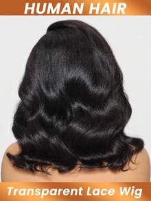 13x4蕾丝前短波浪透明蕾丝前假发，180%密度侧分蕾丝前假发 - Natural Black - 查看 6