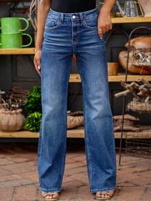Women's Casual Versatile Straight Leg Jeans With Pockets - Blue - View 2