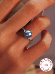 Bague de mariage en argent sterling S925 avec fausses perles et strass, élégante et à la mode, idéale pour offrir, un rendez-vous, une fête, au quotidien, Noël, des fiançailles ou comme bijou de mariée. - Argent - Voir 2