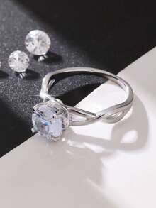 1枚高品质闪亮圆形立方氧化锆戒指，适合作为情人节礼物、结婚订婚周年纪念派对首饰、母亲节礼物送给女性。 - 銀色 - 查看 4