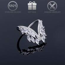 1枚925纯银立方氧化锆翼形拥抱设计优雅女士戒指，适合休闲、派对、婚礼、节日、生日、情人节等场合佩戴。 - 銀色 - 查看 6