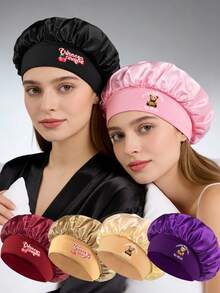 1pc Fashionable Wide-Brim Elastic Women's Sleep Cap, Comfortable Everyday Wear Hair Cover - Red - View 3