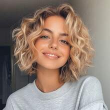 女士假发，欧美热销老年假发，灰白小卷短发，化纤假发，头饰，透气自然，适合日常佩戴、派对和旅行必备 - 彩色 - 查看 3