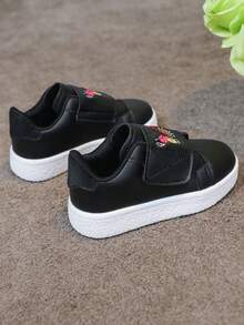 1 Pair Girls Boys Versatile Hook And Loop Comfortable Breathable White Sneakers With Colorful Powder Decoration Patchwork Fashion Flat Shoes Campus Student Casual Style Baby Shoes Running Sports Shoes - Black - View 9