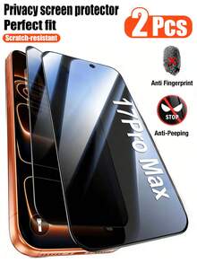 2 Packs Compatible With Iphone 17 Pro Max 17 17Air 17Pro 16 Pro Max 16 Pro 16 16 Plus 15 Pro Max 15 15 Pro 15 Plus 14 Pro Max 14 Pro 14 14 Plus 13 Pro Max 13 13 Pro 12 11 Xs Xsmax Xr Privacy Screen Protector , Military Grade Shatterproof, 9H Hardness, Anti-Spy Tempered Glass, Full Coverage Protection - Black - View 28