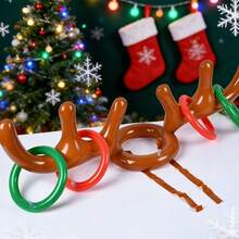 1 pieza Cuernos de reno inflables navideños, juego de fiesta, interacción entre padres e hijos, juego interactivo de lanzamiento de aros inflables, diversión para el Día de San Valentín, adecuado para varios festivales y reuniones - Multicolor - Ver 1