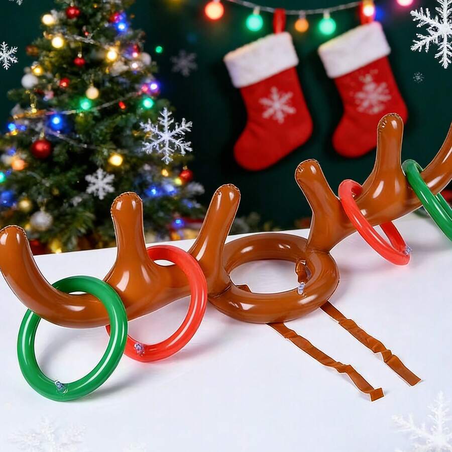 1 pieza Cuernos de reno inflables navideños, juego de fiesta, interacción entre padres e hijos, juego interactivo de lanzamiento de aros inflables, diversión para el Día de San Valentín, adecuado para varios festivales y reuniones - Multicolor - Ver 1