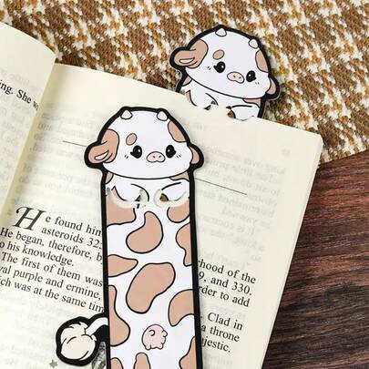 2 pièces Signet acrylique 2D mignon de vache, signet girly, signet de lecture d'hiver, cadeau pour les amateurs de livres, signet adorable, passionné de livres, cadeau ludique pour le club de lecture, ensemble de signets