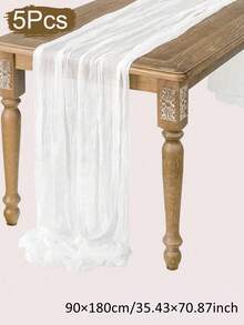 1/2/3/5 piezas Camino de mesa plisado de gasa, Mantel de gasa blanca, Mantel transparente estilo bohemio, Mantel decorativo para el hogar, Camino de mesa de malla transparente, Camino de mesa decorativo para bodas y fiestas, Adecuado para bodas, despedidas de soltera, fiestas de cumpleaños, decoración de mesa de comedor, decoración de cocina, suministros para fiestas de Ramadán, decoración de Pascua, decoración de fiestas festivas - Blanco - Ver 14