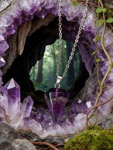 1pc Natural Amethyst Spiritual Tree Of Life Necklace - Hexagon Wrapped Heart Pendant To Enhance Energy; Healing Crystal, Ideal For Men And Women - Purple - View 9