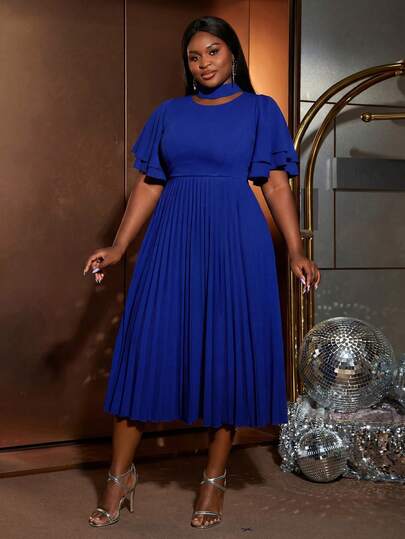 Faeriesty 大码优雅立领泡泡袖上衣搭配百褶裙套装，含腰带，高开衩设计，适合婚礼宾客、浪漫摄影、周年庆典、正式肖像照和花园派对等场合。