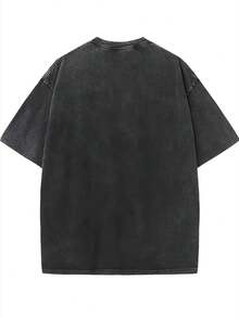 1pc, Washed, Quiet Printed T-Shirt, High-Quality Wax Printed Cotton  Fashion Brand T-Shirt, Suitable For Summer T-Shirt With A Certain Thickness, Holiday Gift - màu đen - Xem 2