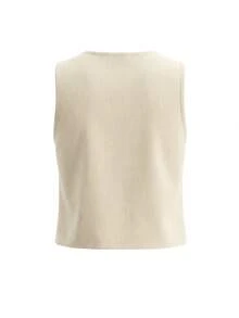 女士无袖圆领编织露脐上衣，饰有打结细节 - 杏色 - 查看 11