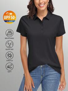 KEFITEVD Women's Polo Shirts UPF 50+ Sun Protection 4 Buttons Casual Work Quick Dry Short Sleeve Collared Golf Shirt - màu đen - Xem 1