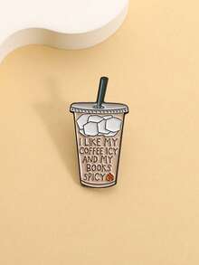 1枚“我喜欢冰咖啡和辛辣书籍”珐琅胸针，趣味咖啡书饮料胸针，背包翻领徽章，珠宝礼物 - 彩色 - 查看 4