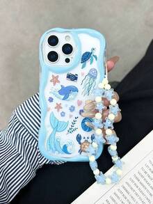 奶油色纹理彩绘保护壳，带链条，兼容 14、14 Pro、14 Pro Max、13、13 Pro、13 Pro Max、11、11 Pro Max、12、12 Pro、12 Pro Max、XR、XS、15、15 Pro、15 Pro Max、16、16 Pro、16 Pro Max、17、17 Pro、17 Air、17 Pro Max，高级防摔手机壳 - 彩色 - 查看 2