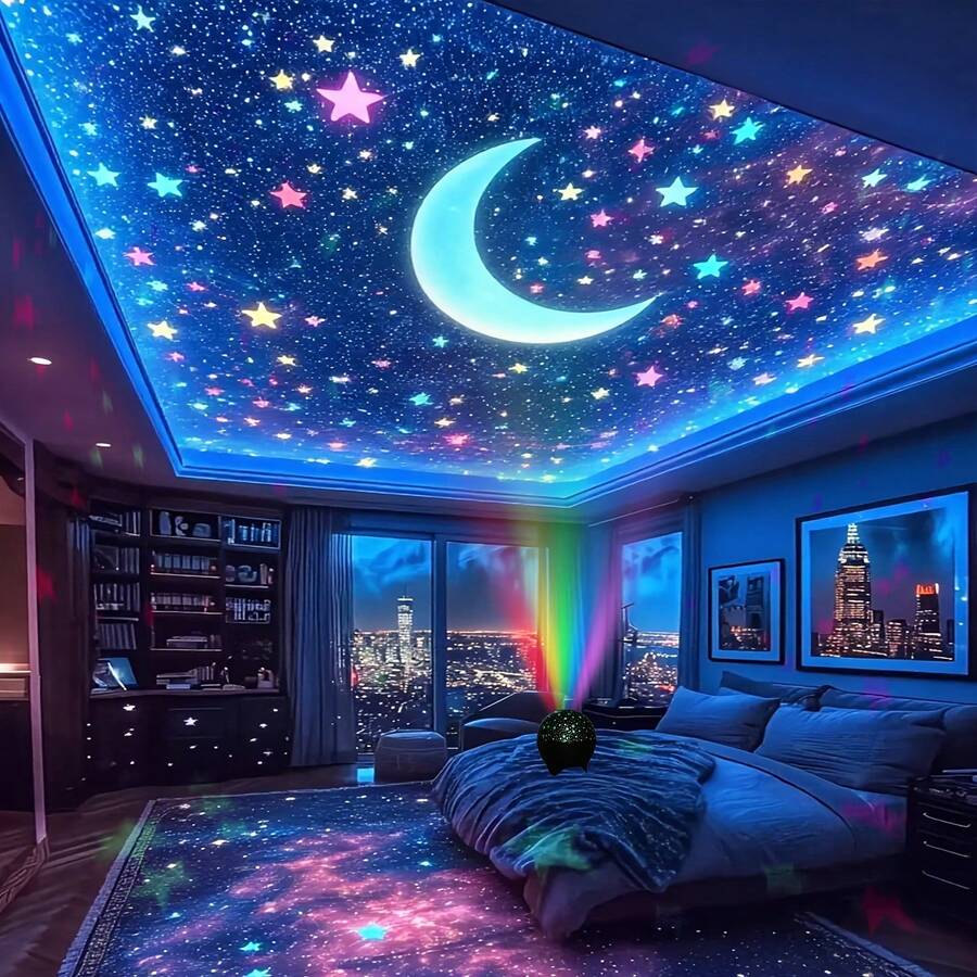 RGB Night Light, LED Projection Lamp, Moon & Galaxy Projector, 5V USB, Gift For Christmas, Room Decor LED Night Light - 黑色 - 查看 1