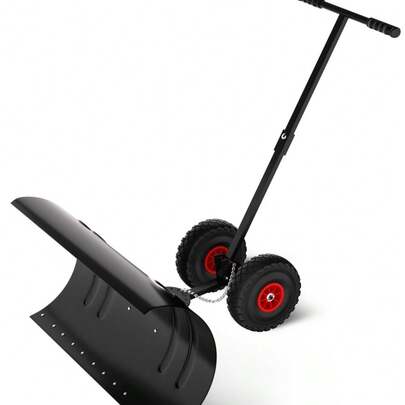 CuteHairy Ergonomic Single-Rod Handle Snow Shovel With Wheels, 91.49cm/36.02in Wide Blade & Adjustable Angle For Fast Clearing Of Driveways, Patios