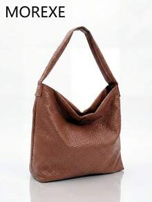 Minimalist Style Women's Large Capacity Shoulder Bag, Simple Versatile Bucket Tote Bag, Office/Commute Shoulder Bag - Brown - View 2