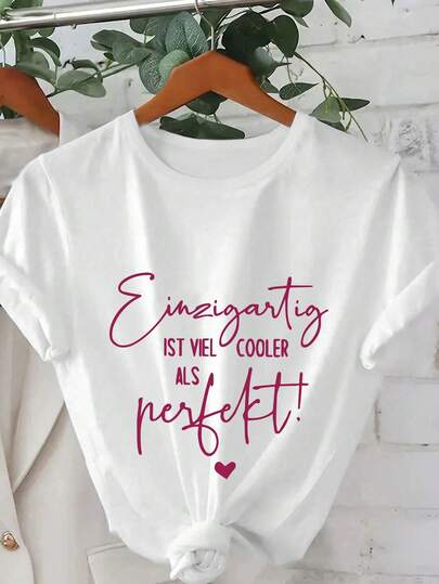 Plus Size Women's Daily This Is A Popular Inspirational Slogan That Conveys The Attitude Of Embracing Oneself, Accepting One's Uniqueness, And Not Being Obsessed With Pursuing Perfection. Round Neck Short Sleeve Casual Spring/Summer/Fall Plus-Size T-Shirt Valentine's Day/Back-To-School Summer,Summer Outfits,Summer Clothes,Summer Holiday Outfits,Summer Tops Tops For Women