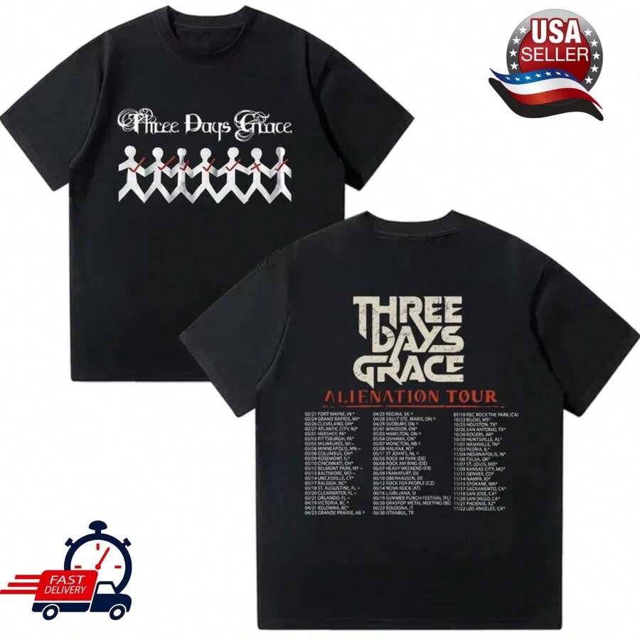 Camiseta de la gira Alienation 2026 de North America Cities Dates de - Negro - Ver 1