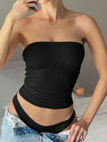 Áo camisole cơ bản không dây gợi cảm dành cho nữ cỡ lớn Vaiaye, màu trơn thời trang, co giãn, ôm sát, phù hợp cho mọi mùa, lý tưởng cho ngày Valentine, màu đen mùa hè. - màu đen - Xem 11