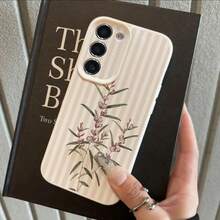 1pc TPU Material Fresh Purple Stripe & Flower Pattern Fashionable Phone Case Suitable Compatible With Samsung/ Models - White - View 3