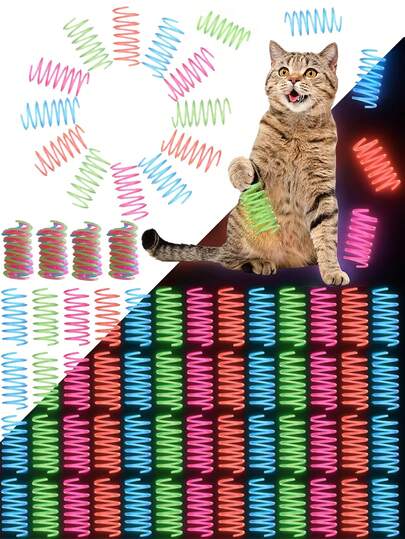 2/4/8-Piece Glow-In-The-Dark Spring-Loaded Indoor Cat Toy Set. Spiral Design With Jelly-Coloured Interactive Kittens. Ideal For Chasing, Playing And Physical Exercise. Cat Toy For Interactive Night-Time Entertainment, Suitable For Kittens And Adult Cats Alike. Small Indoor Pets Can Chase, Pounce And Swat. Christmas Toy.