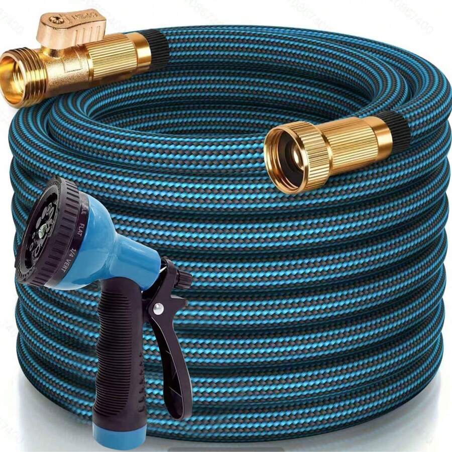 OSIDOOL 15/25/50/75/100FT Garden Hose With 10-Function High-Pressure Spray Nozzle, Lightweight, Non-Expandable Water Hose For Yard, Lawn, Car Wash & Outdoor Use - Blue - View 1