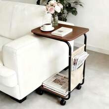 mesa de centro salaMesa Auxiliar En Forma De C Con Bolsa De Tela Mesita Marrón De 2 Niveles Con 4 Ruedas Coffee Table Industrial Rústico Estructura De Metal Side Table Ideal Para Sala/Dormitorio 40x38.5x62CM - Marrn - Ver 7