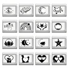 1件装DIY模块化手链，饰有星星、月亮、爱心和宠物眼睛元素，适合作为派对礼物送给朋友/情侣，适用于圣诞节、新年、万圣节、情人节等节日，设计精美，不锈钢材质。 - M294165 M294166 - 查看 1