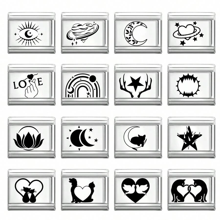 1件装DIY模块化手链，饰有星星、月亮、爱心和宠物眼睛元素，适合作为派对礼物送给朋友/情侣，适用于圣诞节、新年、万圣节、情人节等节日，设计精美，不锈钢材质。 - M294165 M294166 - 查看 1