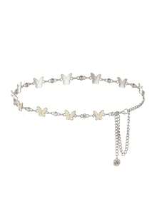 1 pieza Cadena de cintura de estilo dulce de niña con mariposa de doble capa, piezas de metal con mariposa, nácar, mariposa de rhinestone y cuentas, diseño ajustable, accesorio de estilo delicado de nicho, adecuado para cintura de chica dulce Y2K, cita, atuendo callejero - Cadena de cintura - Ver 3