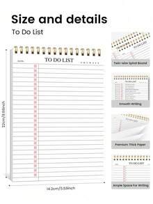 树形图案 1 件装 无日期待办事项笔记本/每日计划本/日程安排本/螺旋装订任务清单/日程本，提高效率，8.5 英寸 x 5.5 英寸，100 克纸张，返校季 - 方形 - 查看 9