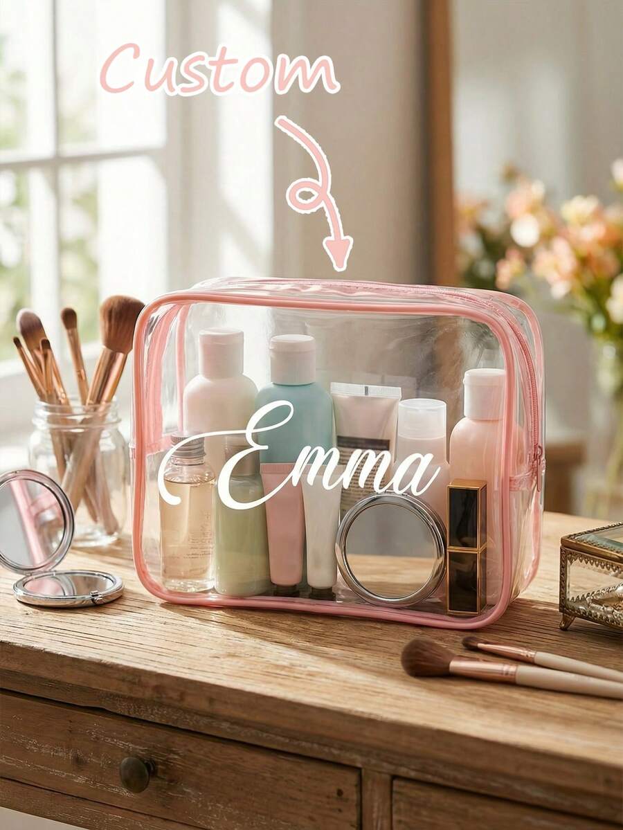 个性化化妆包、沙滩婚礼礼物、PVC透明化妆包、洗漱包、伴娘礼物、暑假礼物、单身派对礼物、多功能、节省空间