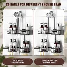 Adjustable Shower Caddy Hanging Rustproof Shower Caddy For Handheld Showerheads, Shower Organizer With Hooks Soap Holder Toothbrush Holder, Anti-Swing Shower Rack Bathroom Accessories - 黑色 - 查看 4