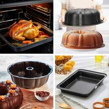 Set Of 2 Non-Stick Baking Pans (32 Or 37cm) + 24cm  Cake Pan (Carbon Steel) - 1 chảo tròn 24cm + 1 chảo chữ nhật 32cm - Xem 3