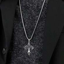 Crucifix Necklace, Flame Cross, Punk Gothic Christian, Alternative Rock, Stainless Steel - 銀色 - 查看 4