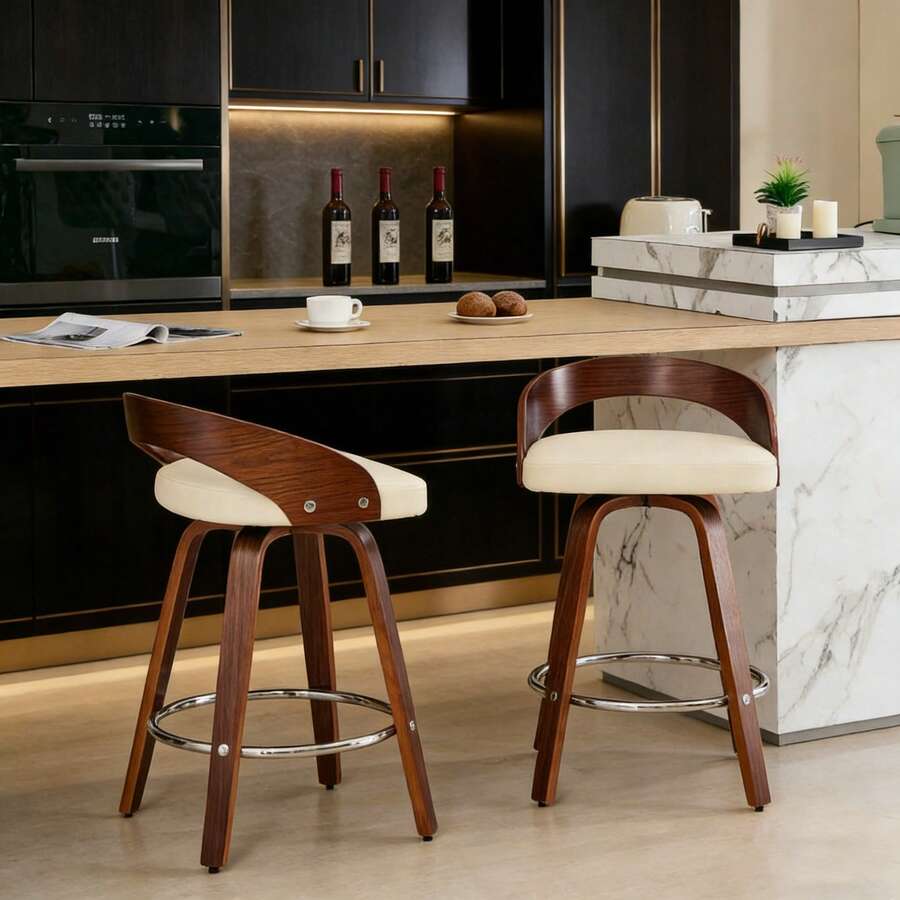 Barstools - Beige + PU Leather + Foam - View 1