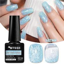 Mtssii 7毫升雪花闪粉凝胶指甲油，乳白色、粉色、蓝色闪亮全息指甲油，UV/LED半永久闪亮亮片凝胶美甲艺术设计，适合女性和女孩的DIY美甲设计 - 淺藍色 - 查看 2