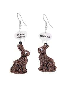 1 Pair New Creative Rabbit Earrings For Women, Cartoon Acrylic Rabbit Dialogue Earrings, Easter Jewelry - Multicolor - View 5