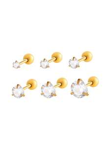 1 pieza Pendiente de cartílago de acero inoxidable con circonita micro-incrustada de moda clásica - Dorado - Ver 9